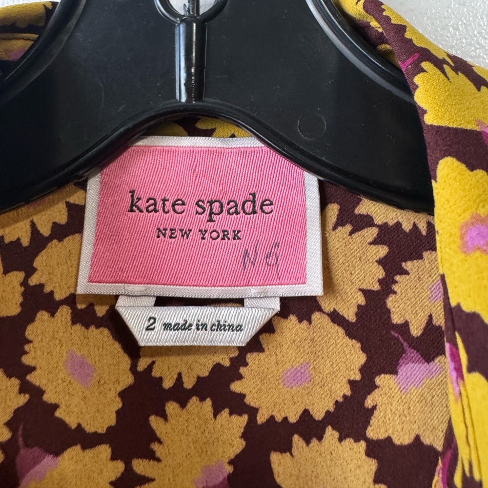 Kate Spade New York Sunny Bloom Ruched Front Shirt Yellow Patterned Dress Sz 2 - Picture 9 of 10